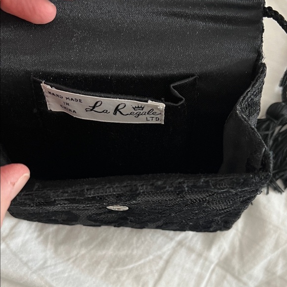 Vintage La Regale Black Lace Purse with Rhinestone Accent - Picture 6 of 8